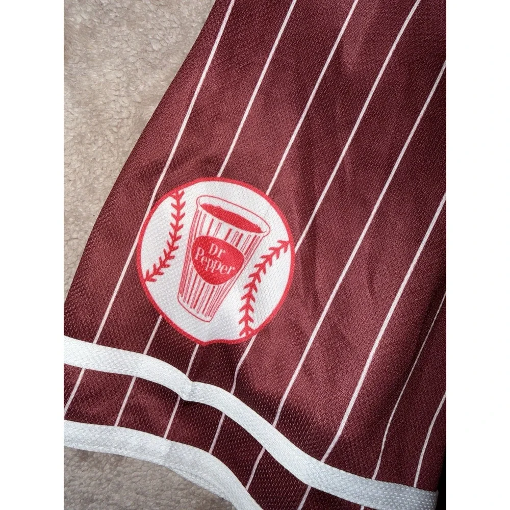Dr Pepper #23 Baseball Jersey Men's Size 2XL Red Pinstripe Button Front